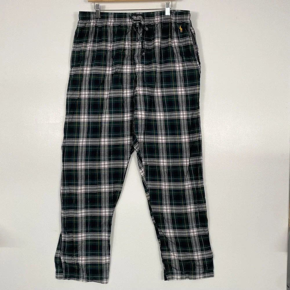 Polo Ralph Lauren Pajama Pants Mens XL Green‎ Plaid Sleepwear Drawstring Lounge